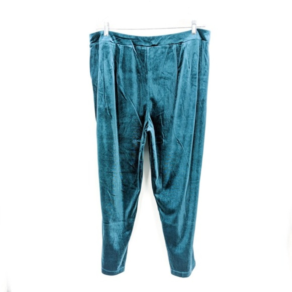 Joan Rivers Tapered Stretch High Rise Velvet Pants Dark Sea Women's XL - Picture 2 of 5